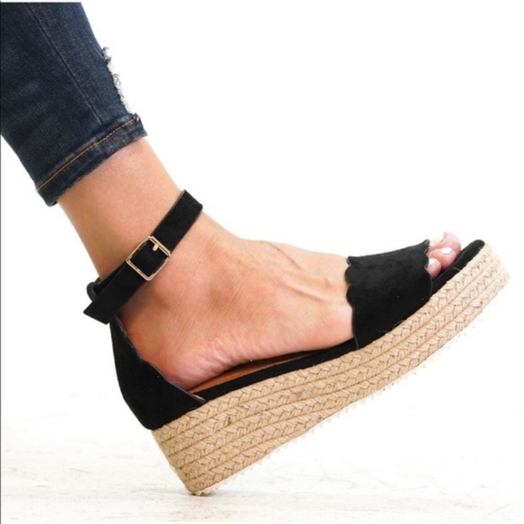 ⚡️5 ⭐️⚡️BLACK SUEDE ESPADRILLES WEDGES - Shoe - Picture 2 of 2